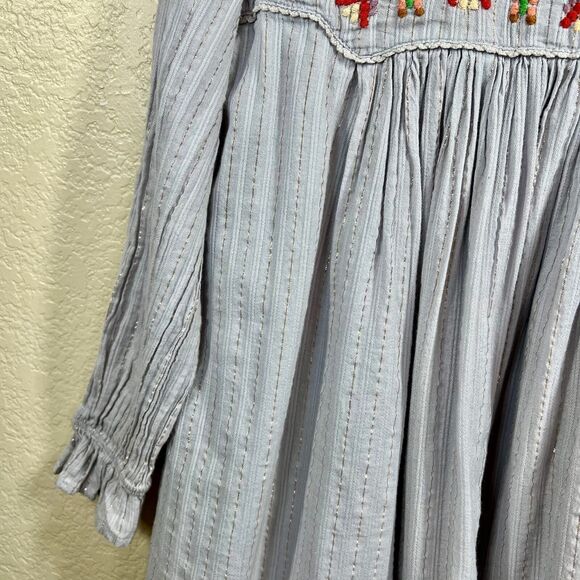 Peek Shiloh Floral Gray Embroidered Metallic Striped Long Sleeve Dress Girls 10 - Picture 11 of 16